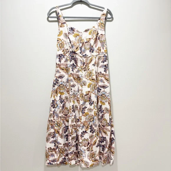 Old Navy Sleeveless Good Bodice Light Blue Cream Floral Sun Casual Dress Midi M - Picture 1 of 6